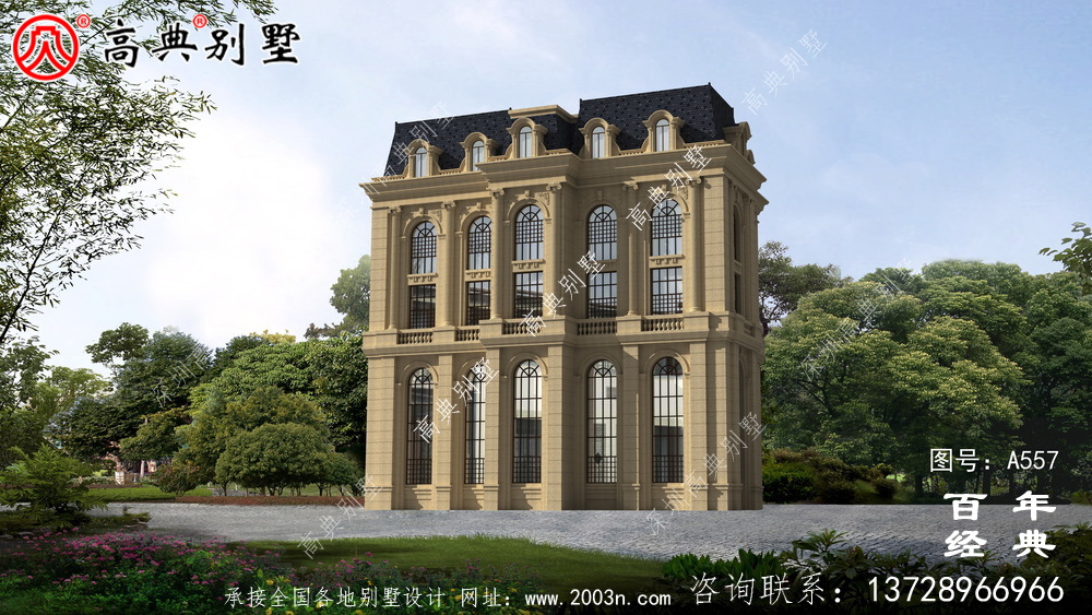 五層豪華的歐式自建筑造型,客廳空洞,三轉樓梯