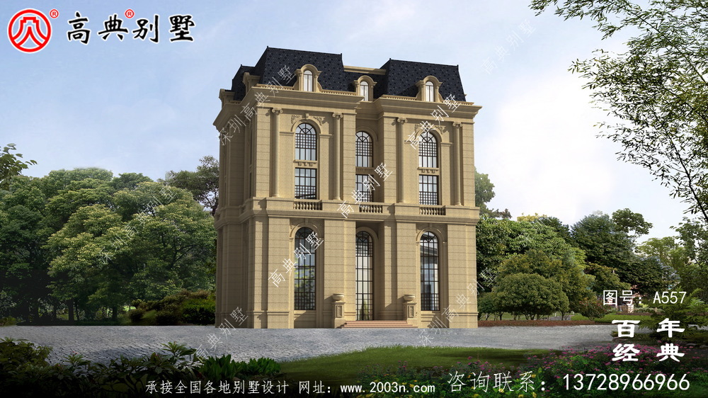 五層豪華的歐式自建筑造型,客廳空洞,三轉樓梯