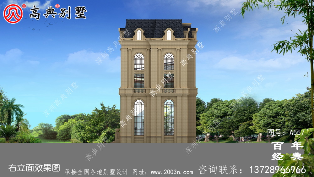 五層豪華的歐式自建筑造型,客廳空洞,三轉樓梯