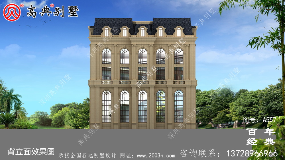 五層豪華的歐式自建筑造型,客廳空洞,三轉樓梯