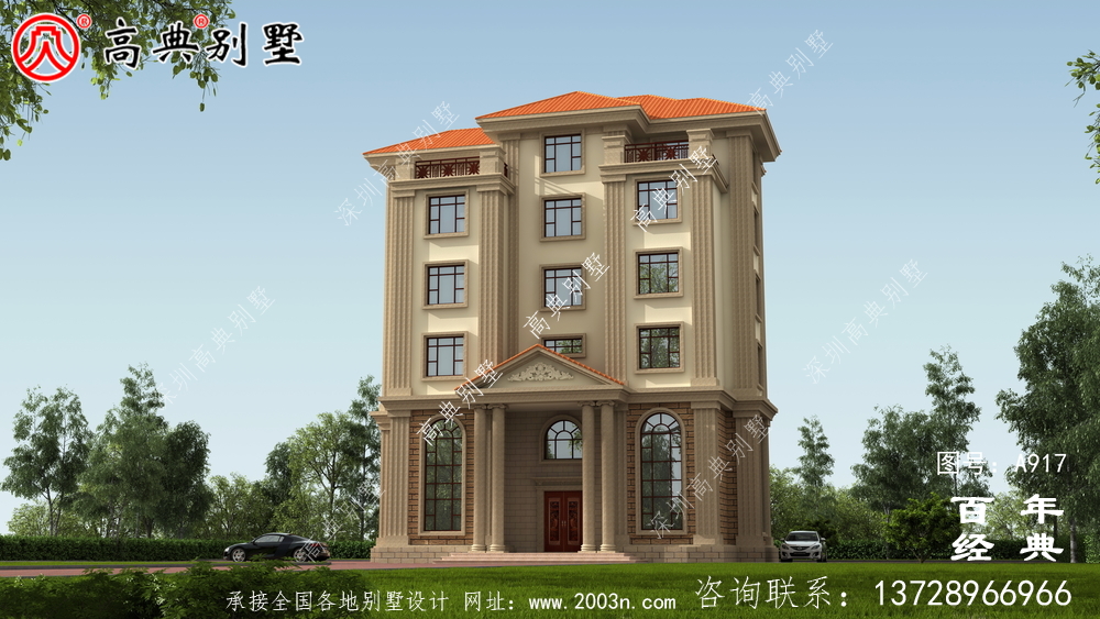 面積208平方米的經典五層別墅設計圖,包括效果圖。