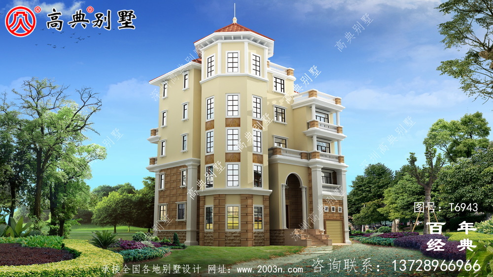 歐式五層別墅設計圖紙及設計效果圖,多個飄窗配陽臺
