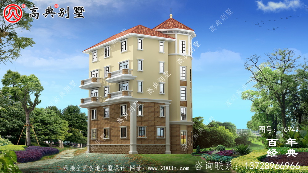 歐式五層別墅設計圖紙及設計效果圖,多個飄窗配陽臺