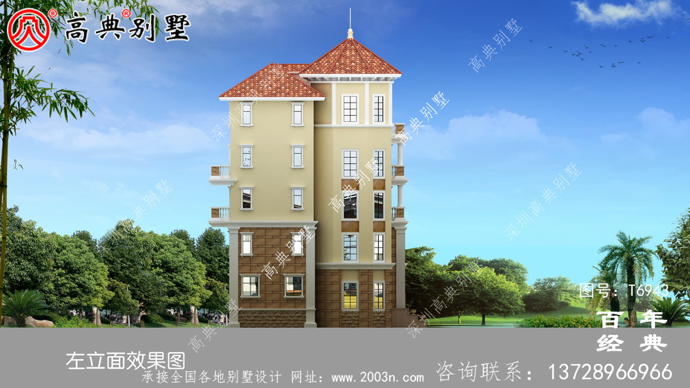 歐式五層別墅設計圖紙及設計效果圖,多個飄窗配陽臺