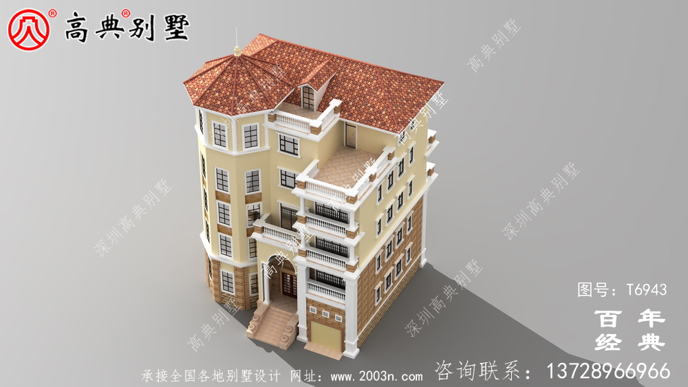 歐式五層別墅設計圖紙及設計效果圖,多個飄窗配陽臺