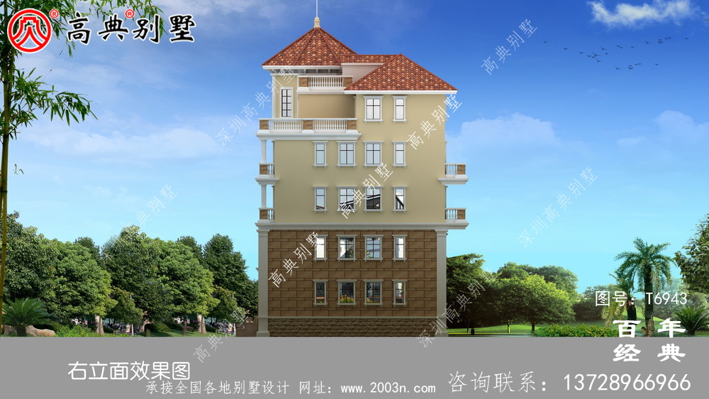 歐式五層別墅設計圖紙及設計效果圖,多個飄窗配陽臺