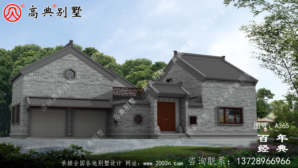 實用的單層帶車庫別墅設計圖紙及效果圖_別墅設計圖紙,農村房屋設計圖