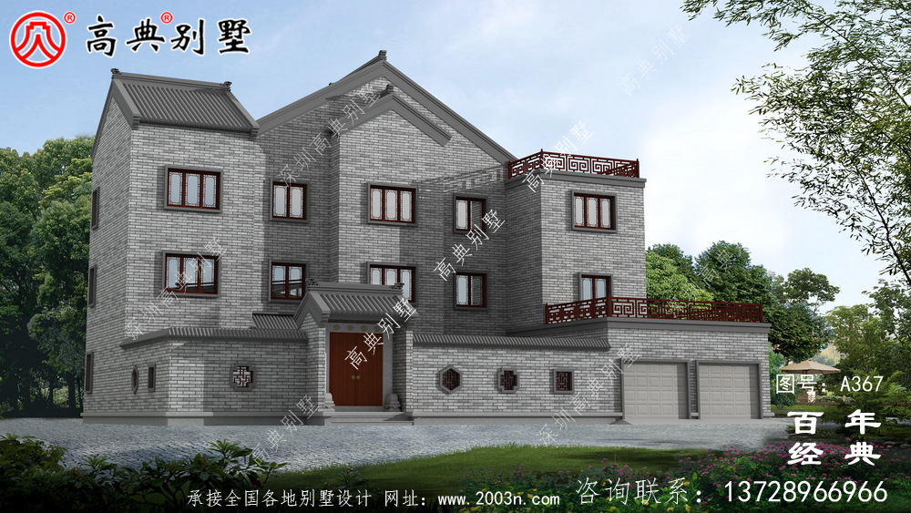 三層豪華私人帶雙車庫別墅設計圖及效果圖_別墅設計圖、農村住宅設計圖
