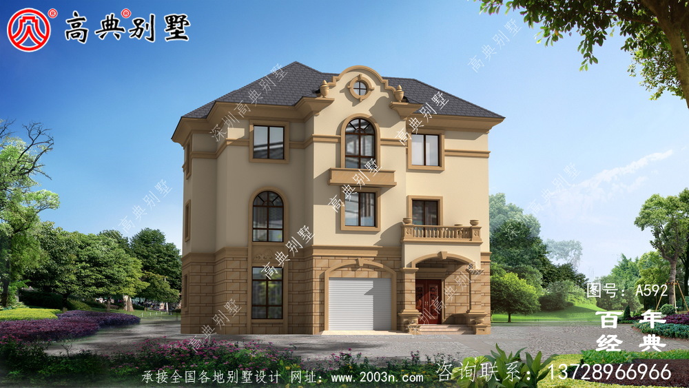 三層帶車庫別墅設計效果圖及施工圖_別墅設計圖紙,新農(nóng)村別墅,農(nóng)村自建房設計