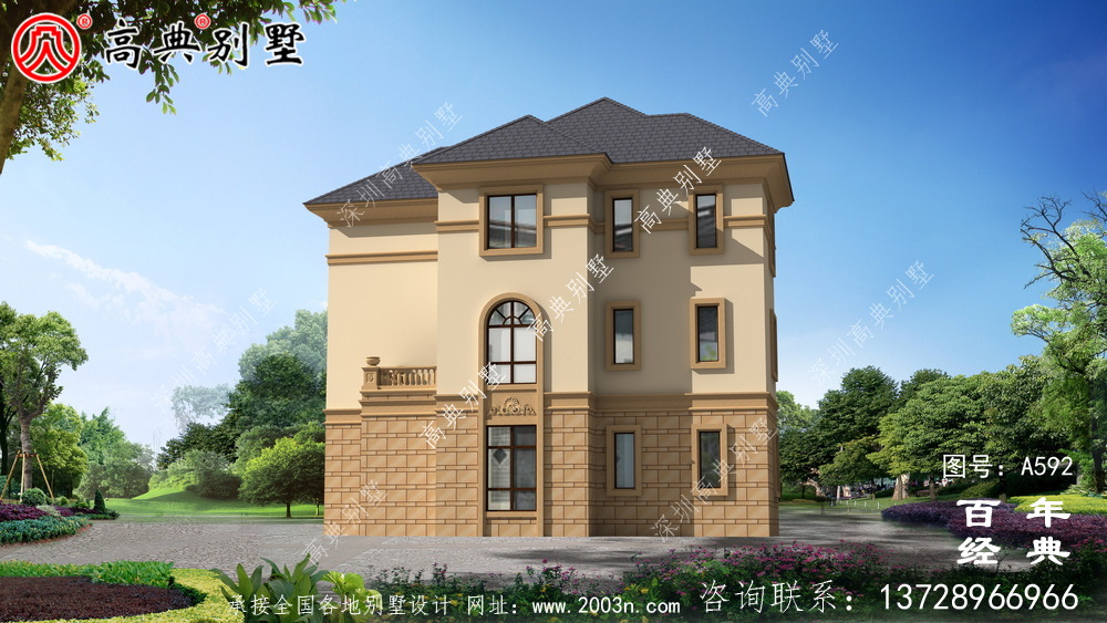 三層帶車庫別墅設計效果圖及施工圖_別墅設計圖紙,新農(nóng)村別墅,農(nóng)村自建房設計