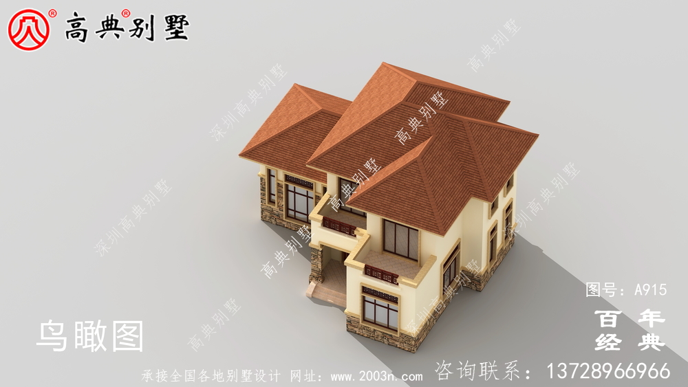 新農村二層帶陽臺別墅施工圖及效果圖_農村二層房屋設計圖
