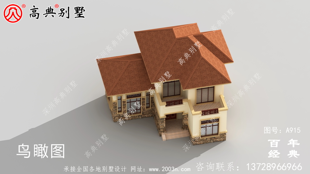 新農村二層帶陽臺別墅施工圖及效果圖_農村二層房屋設計圖
