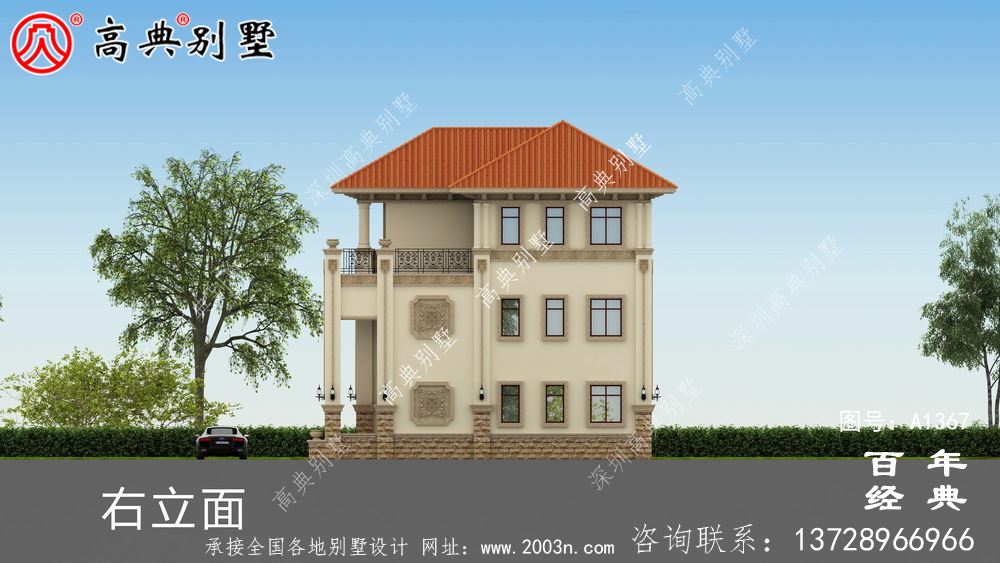 農村洋房復式三層別墅外觀效果圖_別墅設計圖紙
