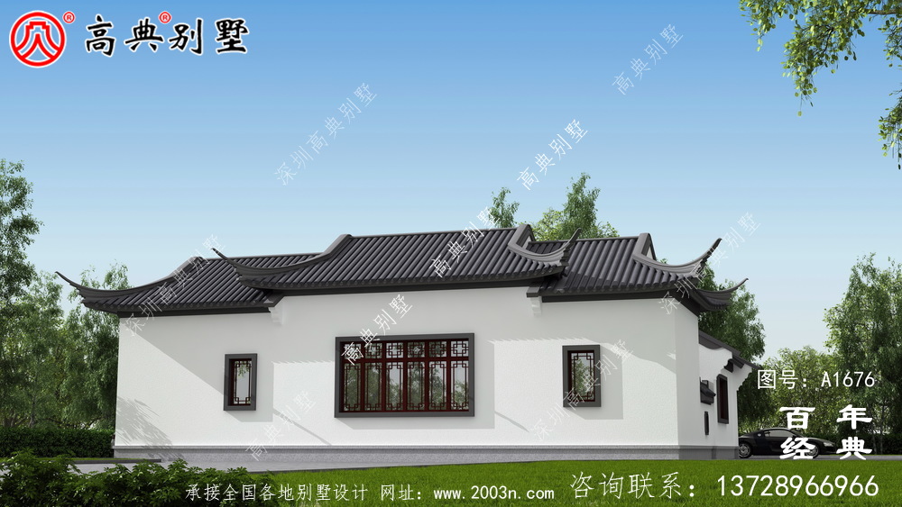 大氣單層中式別墅帶庭院設計圖紙及效果圖_農(nóng)村三層別墅設計