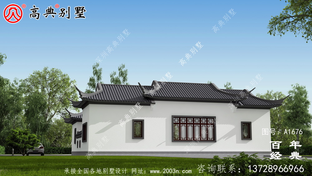 大氣單層中式別墅帶庭院設計圖紙及效果圖_農(nóng)村三層別墅設計