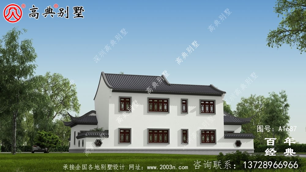 兩層帶庭院中式別墅外觀設計圖_農村三層別墅設計