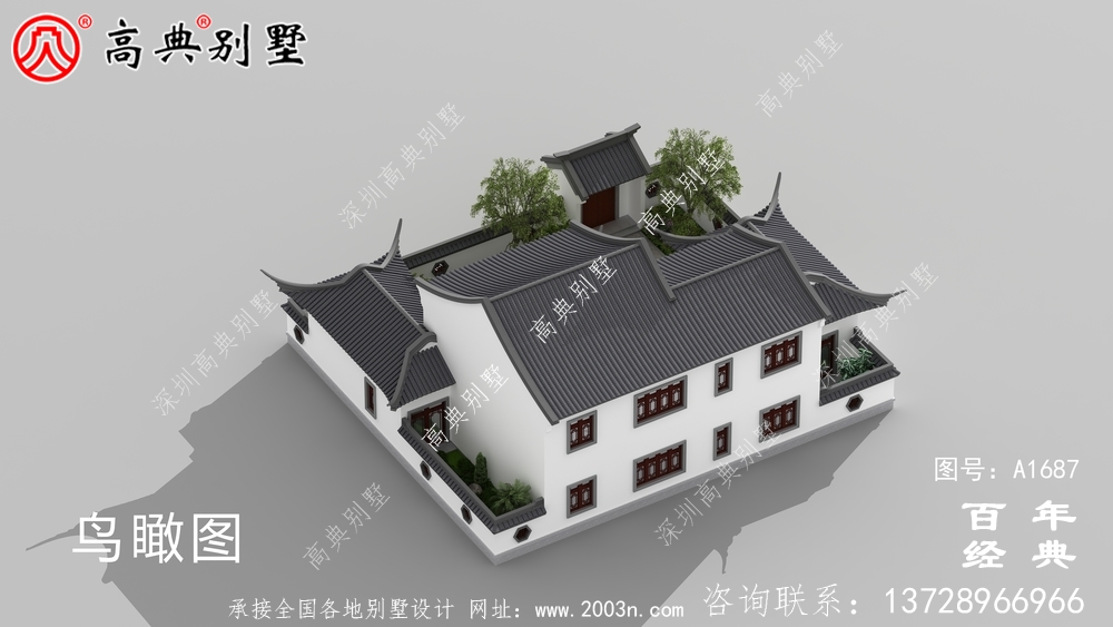 兩層帶庭院中式別墅外觀設計圖_農村三層別墅設計
