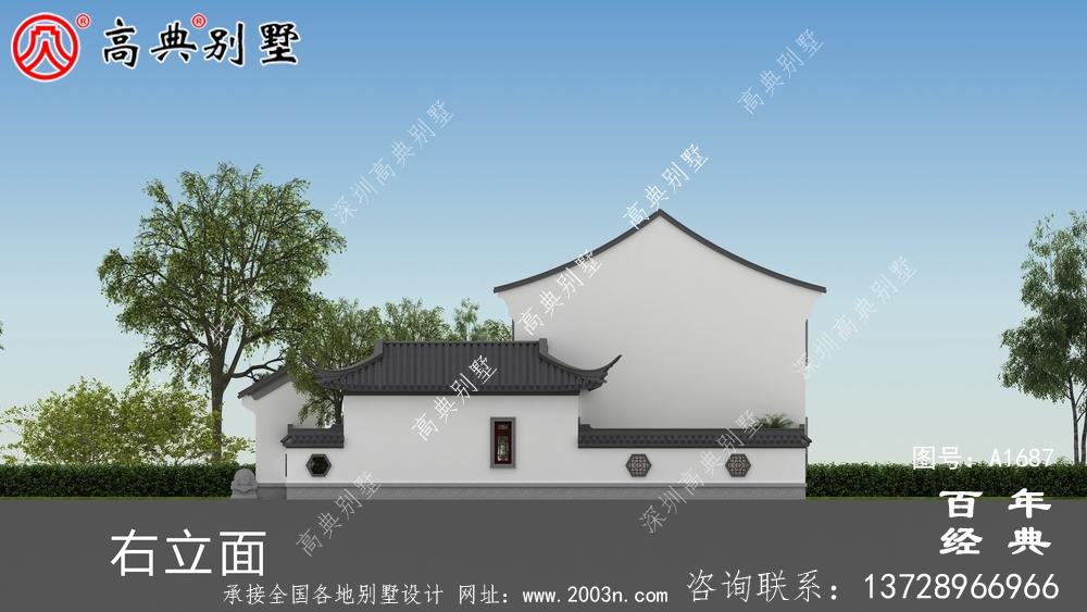 兩層帶庭院中式別墅外觀設計圖_農村三層別墅設計