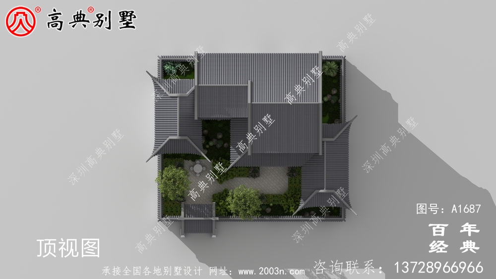 兩層帶庭院中式別墅外觀設計圖_農村三層別墅設計
