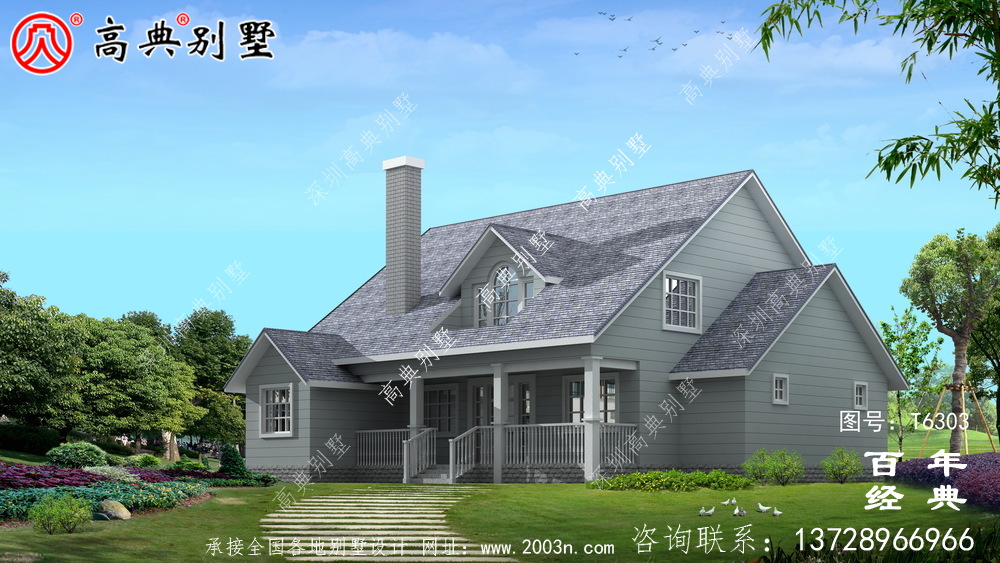 美式簡約單層歐式別墅圖紙及效果圖_農(nóng)村單層自建房設(shè)計圖