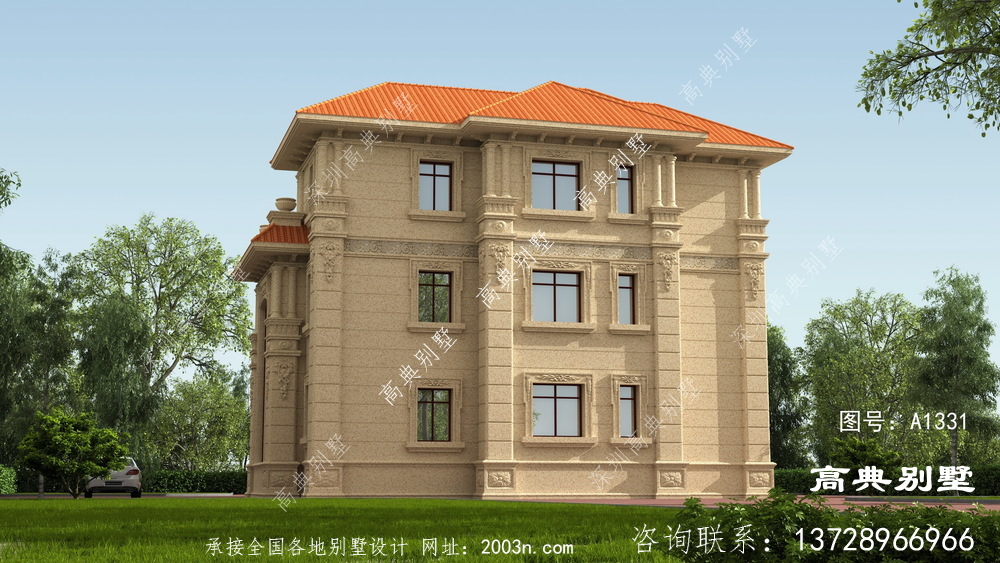 歐式風格三層石材別墅設計裝修效果圖